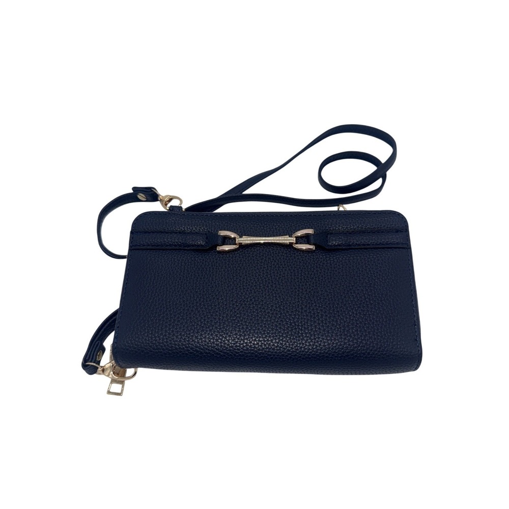 NWT Beverly Hills Polo Club Women Crossbody Blue Vegan Leather Zippered Wallet/P